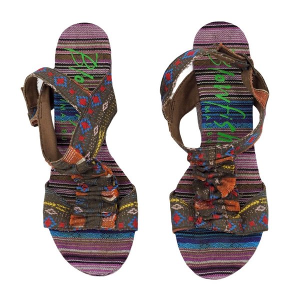 Blowfish Multi Color Canvas Bohemian Wedge Sandals - Picture 12 of 12